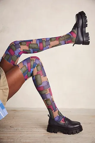 Brushed Tile Thigh High Socks by Only Hearts at Free People