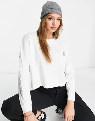 Quiksilver Oversized long sleeve t-shirt in white