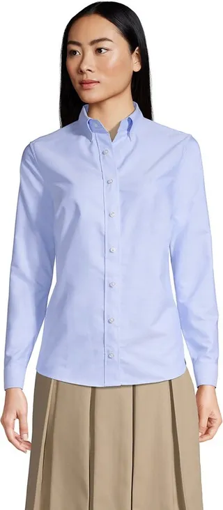 Lands' End School Uniform Women's Adaptive Long Sleeve Oxford Dress Shirt - 10 - Blue