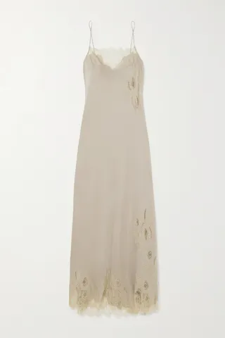Carine Gilson - Lace-trimmed Silk-satin Nightdress - Neutrals