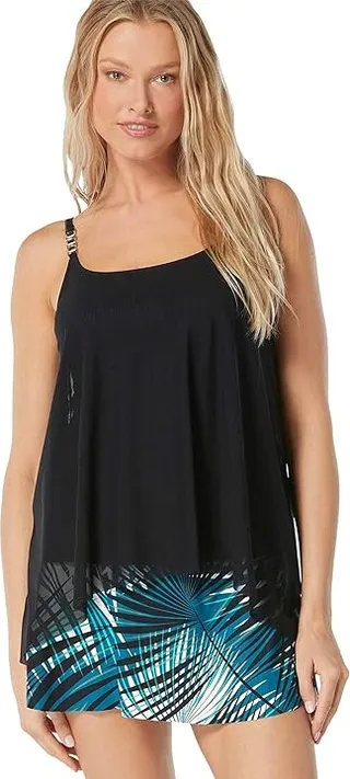 COCO REEF Classic Solids Current Bra Sized Mesh Layer Tankini (Cast Black) Women's Swimwear