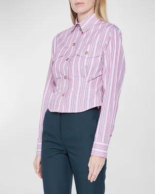 Stripe Fitted Crop Button-Up Shirt