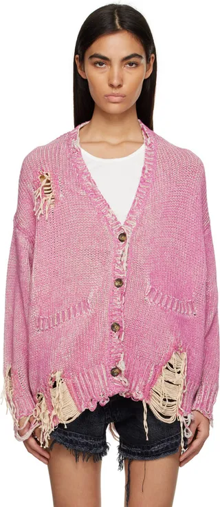 R13 Pink Jumbo Distressed Cardigan