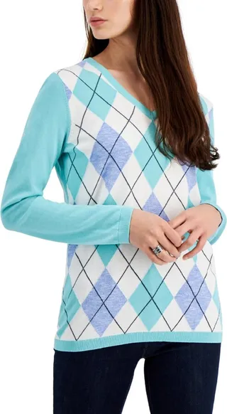Womens Cotton Knit V-Neck Sweater