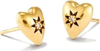 Angie Heart Bright Cut Stud Earrings in 18k Yellow Gold Vermeil