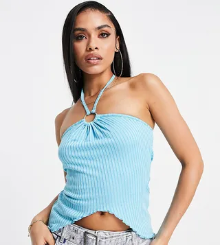 ASYOU slit front space dye halter cami in blue