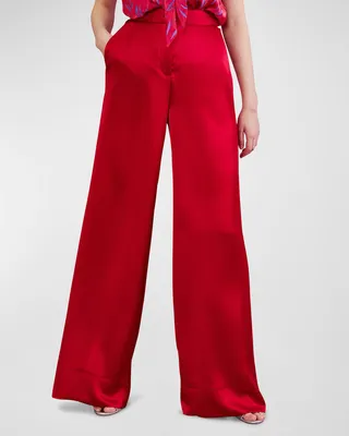 Crepe Satin Wide-Leg Pants