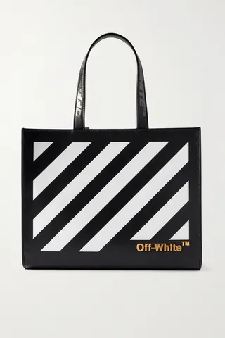 Off-White - Diag Hybrid Striped Leather Tote - Black