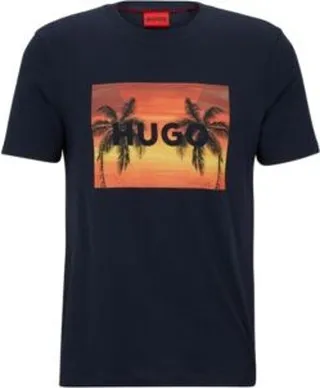 Cotton-jersey T-shirt with branded palm-tree artwork