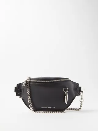 Chain-strap Leather Belt Bag