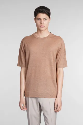 T-shirt In Camel Linen