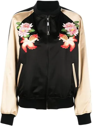 Floral-Embroidered Bomber Jacket