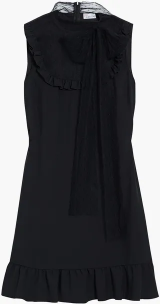 Pussy-bow point d'esprit-paneled crepe mini dress