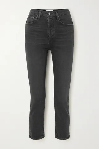 AGOLDE - Riley Cropped High-rise Straight-leg Jeans - Black