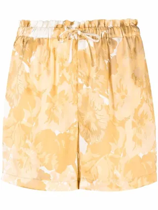 Floral-Print Silk Shorts