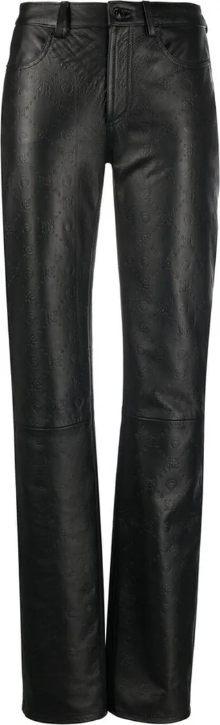 Black Embossed Logo Leather Trousers