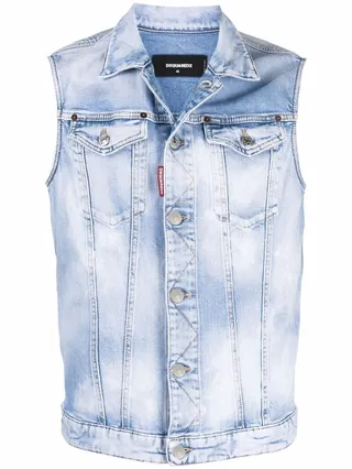 Bleached-Effect Denim Vest