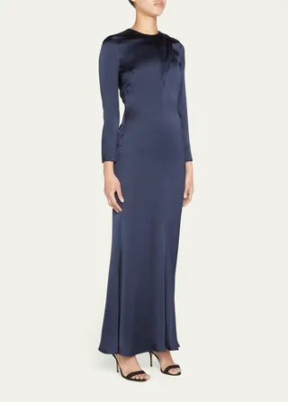 Crystal-Trim Silk Trumpet Gown
