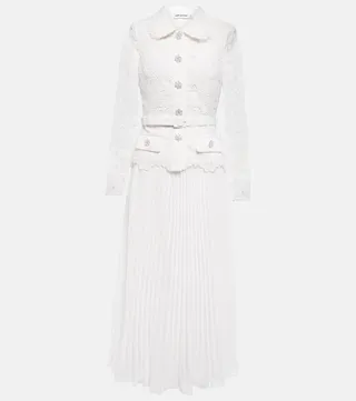 Guipure lace-trimmed midi dress