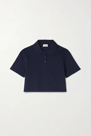 SAINT LAURENT - Cropped Cotton-piqué Polo Shirt - Blue