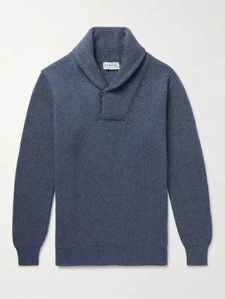 Shawl-Collar Ribbed Cashmere Sweater
