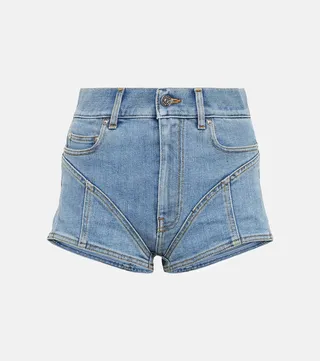 Spiral high-waisted denim shorts