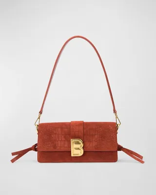 Nia Croc-Embossed Suede Shoulder Bag