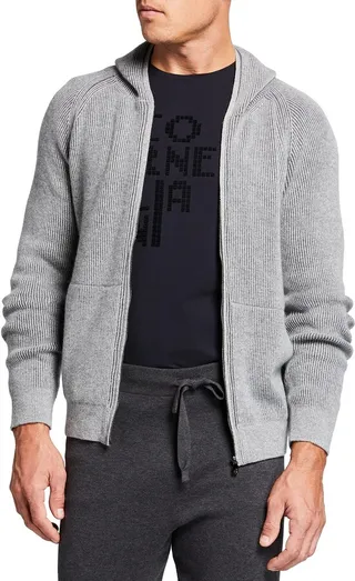 Men's Ribbed Raglan Zip Hoodie Sweater