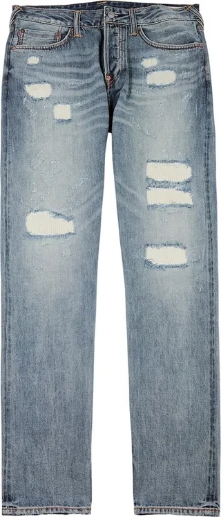 Evisu Distressed Slim-leg Jeans