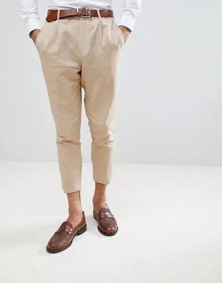 Gianni Feraud Pleated Linen Cropped Pants