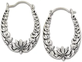 Sterling Silver Scrollwork Design Hoop Earrings
