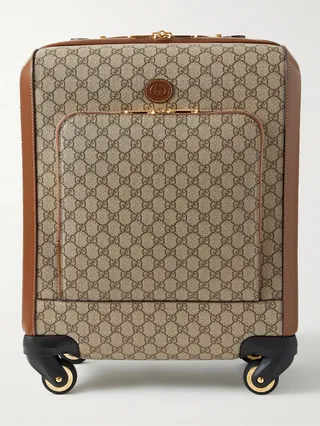 Small Cross-Grain Leather-Trimmed Monogrammed Canvas Suitcase