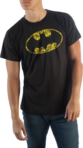Batman Distressed Oval Logo Black Tee Shirt T-Shirt-Small