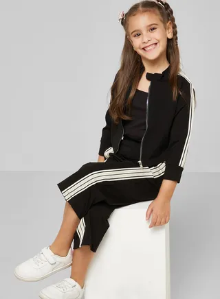 Girls Tape Detail Track Jacket And Jogger Set