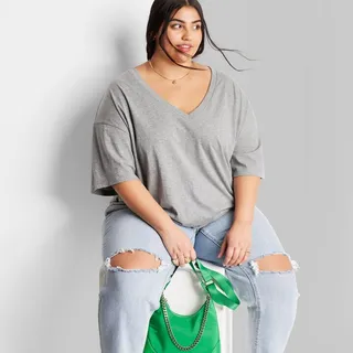 Women's Short Sleeve Relaxed Fit V-Neck T-Shirt - Wild Fable™ Heather Gray XXL