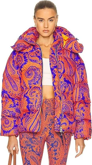 Etro Paisley Puffer Jacket in Orange