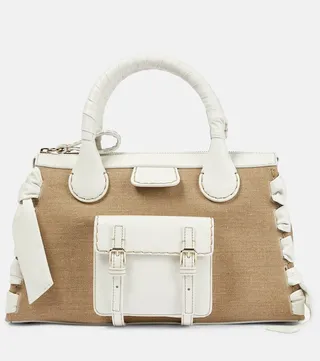 Edith Medium leather-trimmed linen tote