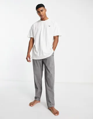 Threadbare oversize pajama set in black ecru stripe