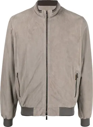Zip-Up Leather Bomber Jacket