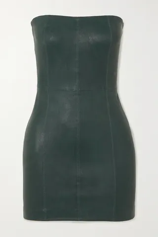 SPRWMN - Strapless Paneled Leather Mini Dress - Green