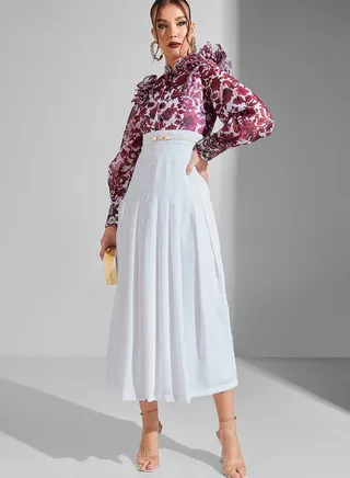 Ruffle Sleeve Pleated Dress