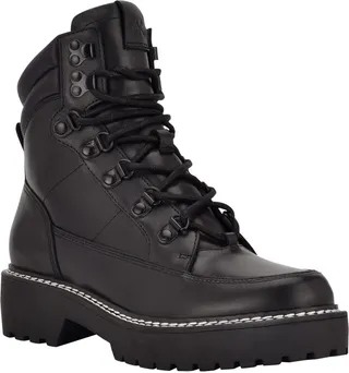 Calvin Klein Women's Shania Lace Up Lug Sole Hiker Boots Women's Shoes