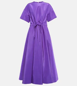 Gathered silk midi dress