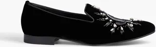 Sache crystal-embellished logo-embroidered velvet loafers