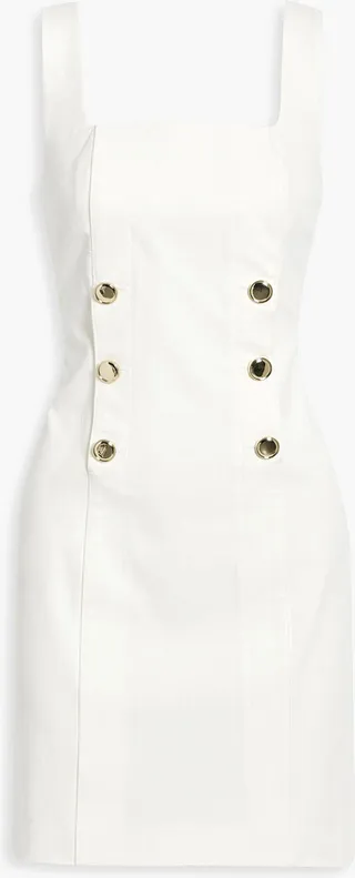 Button-embellished cotton-blend twill mini dress