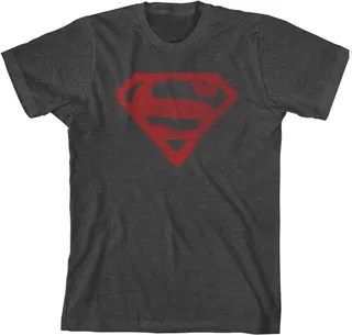 Superman Watercolor S Logo Youth Charcoal Heather Graphic Tee-XS