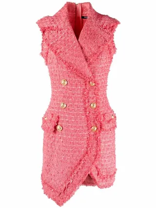 Decorative Button Tweed Dress