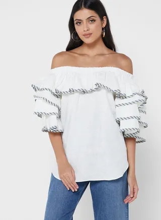Striped Ruffle Detail Top