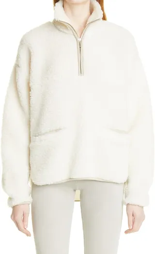 x Vanessa Hong Faux Shearling & Recycled Wool Blend Quarter Zip Pullover