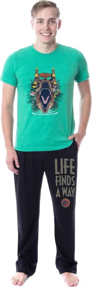 Jurassic Park Mens' Movie Film Life Finds A Way Icon Sleep Pajama Set (XX-Large) Multicolored